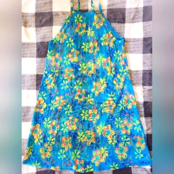 Source Unknown Other - Tropical sheer swimsuit cover -Blue/Yellow/Orange Floral - Size small